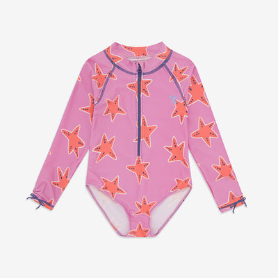 UV Protective Long Sleeve Swimsuit Pink Starfish